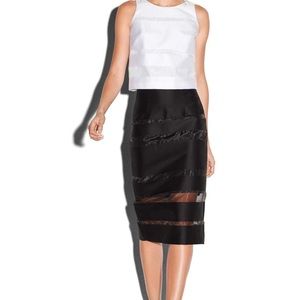 MILLY stripe fil coupe black  midi skirt